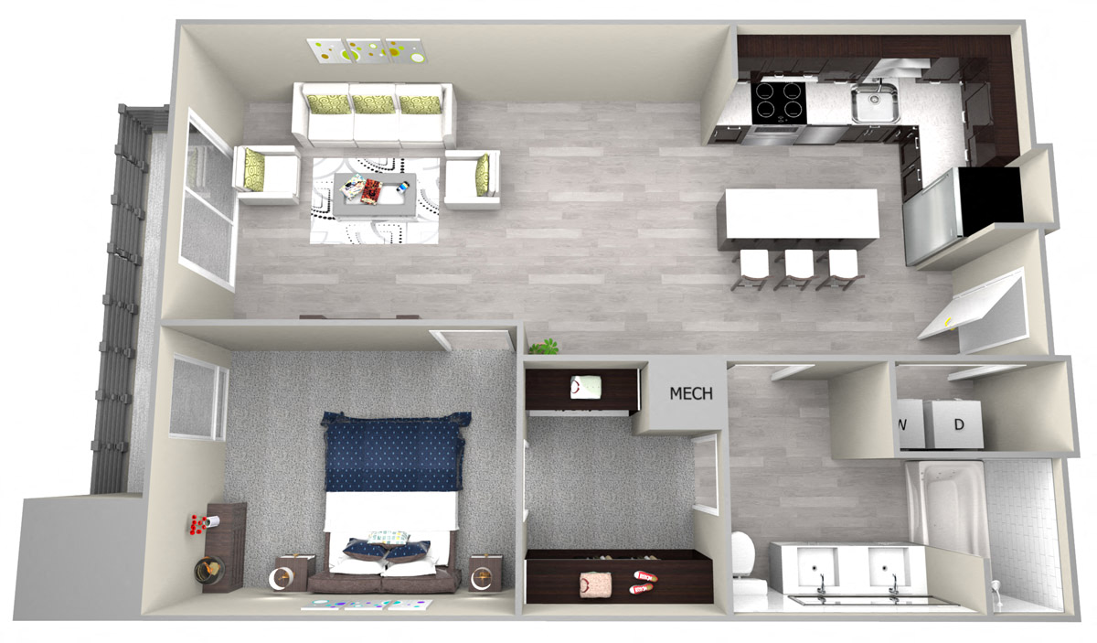 Floor plan for 1 bed, 1 bath, 812 sqft